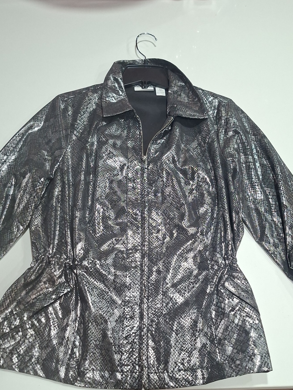 Zenergy By Chicos Metallic Snake-Print Zip Front Jacket - Silver